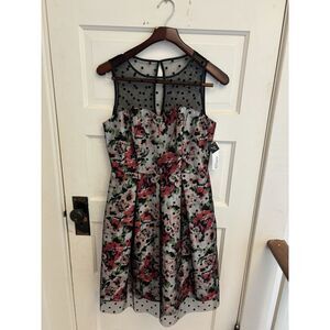 Studio One Black Floral Polkadot Dress Size‎ 6 NWT